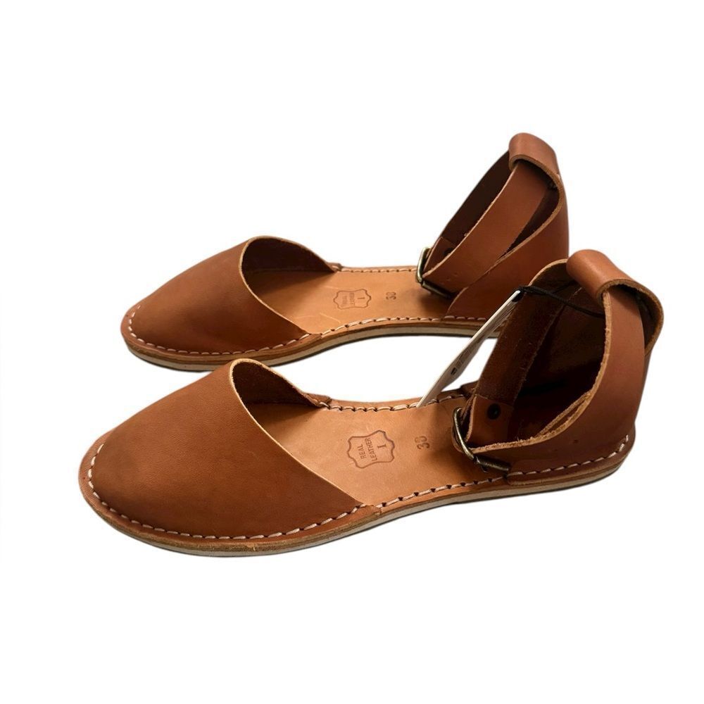 Crupon Trevi Standard Tan Leather Minimalist Sandals 38 NWT - Picture 5 of 9